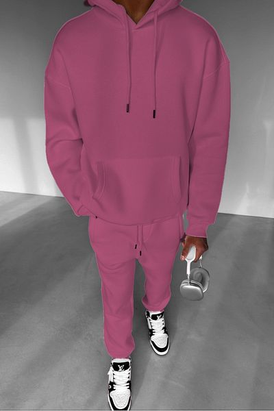 ruNadeS Men's Fleece Oversize Kangaroo Pocket Hooded Tracksuit Set - Walking