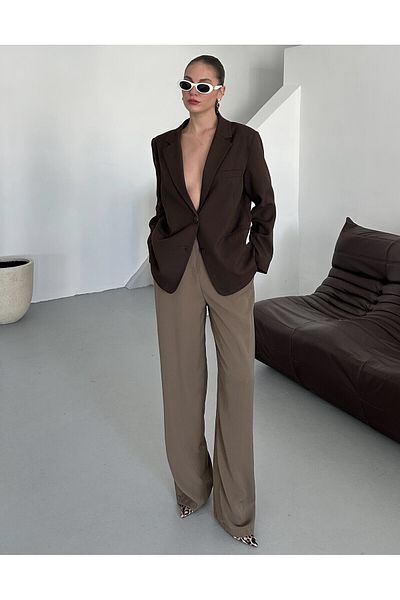 Laluvia Khaki Gold Buttoned Elastic Waist Palazzo Trousers - 51078