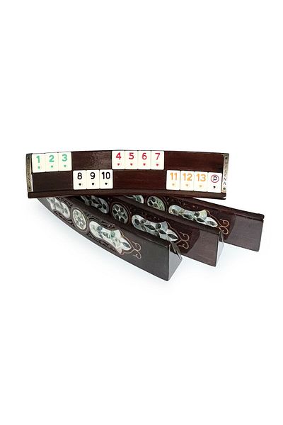 Helena Wood Art Abalone Green Mother of Pearl Inlaid Wooden Okey Set Handmade