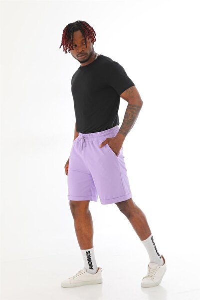 penyebizden Erkek Regular Fit Duble Paça %100 Pamuklu Şort-lila