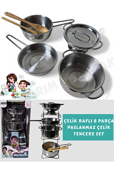 YILDIRIM OYUNCAK طقم أواني طهي ومطبخ مكون من 8 قطع - ستانلس ستيل