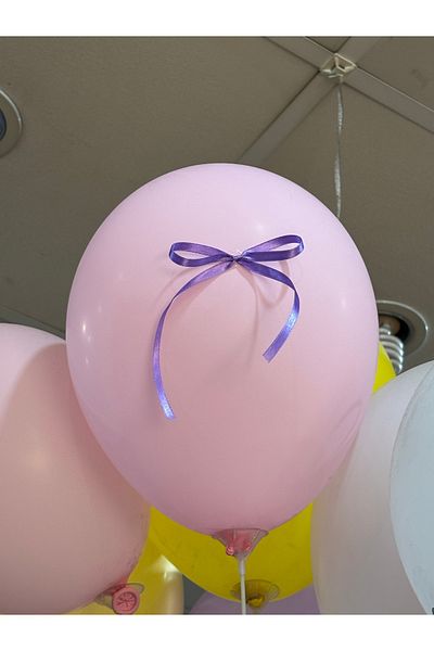 Deniz Party Store 6 Pcs Macarons Pink Balloon with Lilac Bow Ribbon