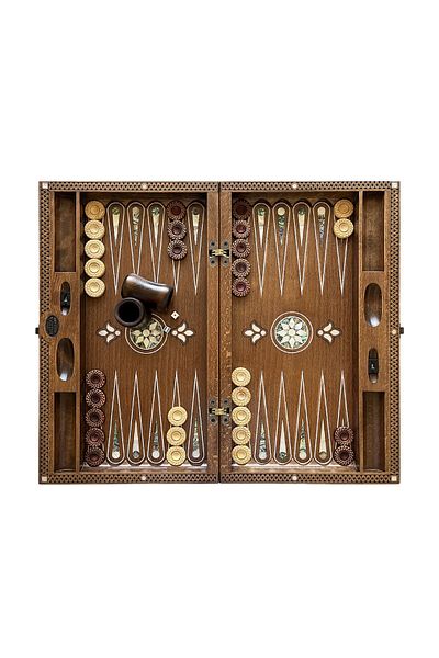 Helena Wood Art Topkapı Mother of Pearl Inlaid Carved Embroidered Wooden Backgammon Set