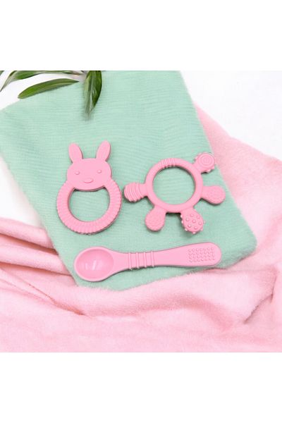 CKM silikon 2 Pack Teether + Silicone Feeding Spoon