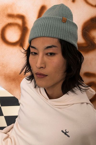 Nordbron Mint Green Unisex Knitwear Beret - Soft Plain Patterned, Acrylic Posie Ribbed with Basic Logo Detail