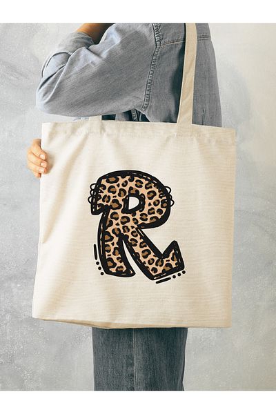 Cemira Leopard R Letter μοτίβο, Y2 Pinterest ρετρό υφασμάτινη τσάντα τσάντα, τσάντα δώρου