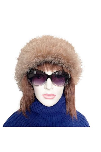 Shark Anatolia Handmade 100% Wool Curly Light Brown Fur Women's Real Leather Hat