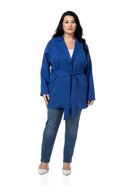DISENTIS MODEST Plus Size Fold Sleeve Belted Unlined Long Saks Blue Jacket