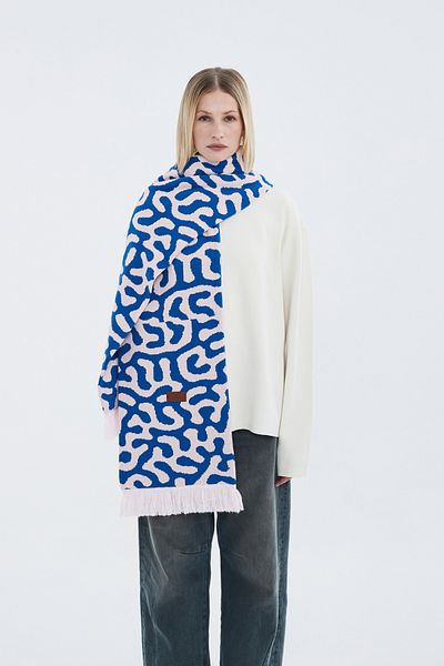 Nordbron Şal cu model acrilic albastru - tricotaje cu ciucuri, iarnă unisex cu vârf moale şi gros