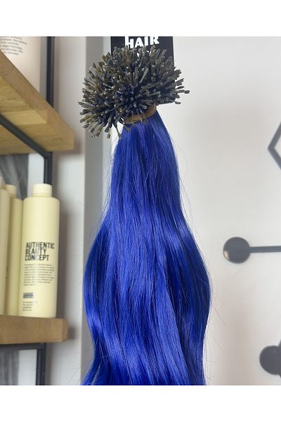 Hairpim 100% Human Hair Rainbow (0.8 Gr) Blue 50 Pieces 70 cm New Generation Source Hair