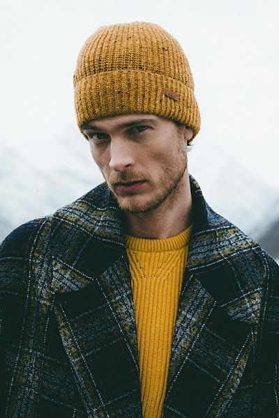 Nordbron Men's Mustard Corded Beret - Soft Winter Knitwear, Benwi Special Design with Logo Detail