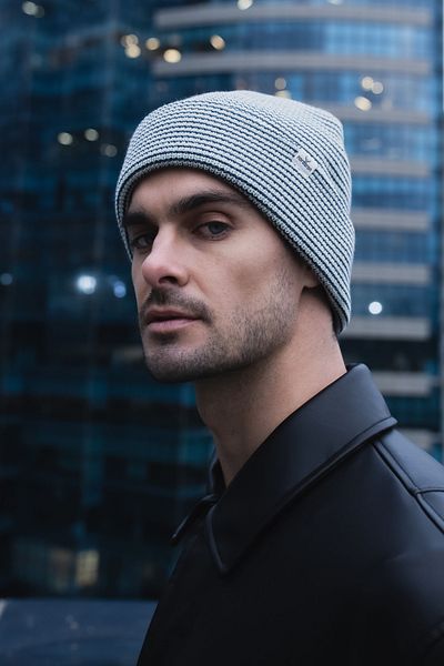 Nordbron Men's Light Blue Skye - Soft Cap, Stretchy Basic, Winter Colorful Pattern Acrylic Logo