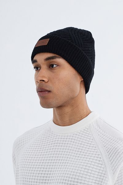 Nordbron Men's Black Print Soft Knitwear - Beanie Textured, Stretchy and Double Fold Winter Tukerna