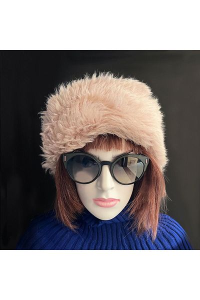Shark Anatolia Handmade 100% Wool Light Pink Fur Women's Real Leather Hat