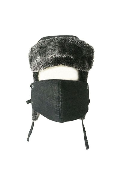 Shark Stoned Black Pilot Shearling Cap - Anatolia with Removable Mask