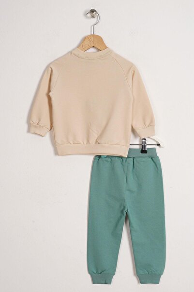 zepkids Dinosaur Figured Text Printed Green Color Boy's Double Suit