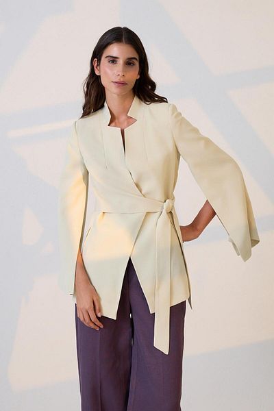 Setre Light Green Sleeve Detailed Waist Tie Detailed Jacket