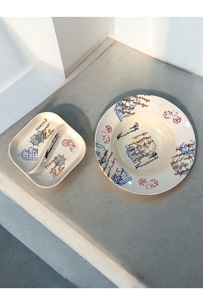 Mia 2-Piece Plate - Patterned Off-White Plate - Salad - Breakfast - Plate
