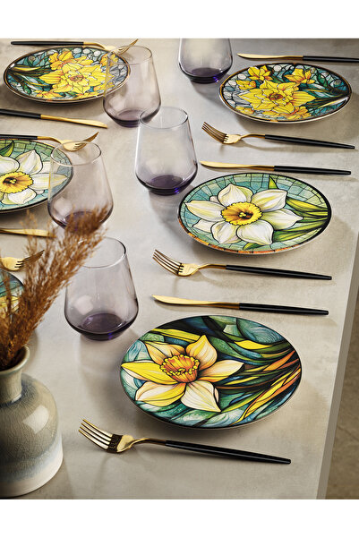 EMBazaar 6-Piece Narcissus Series Cake, Presentation, Breakfast Plate Set Service Set Catering Set