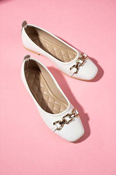FUGA MODA Kedja White Natural Ballerinas με αξεσουάρ αλυσίδας