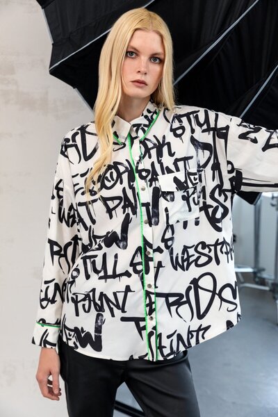 KASHA 25KG014 YAZI BASKILI GÖMLEK