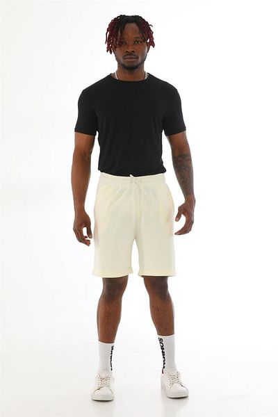 penyebizden Men's Regular Fit Double Leg 100% Cotton Shorts-ecru