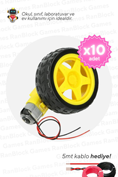 RoboThink 10'lu Paket Sarı Redüktörlü Motor ve Tekerlek Seti - Okul ve Sınıfl...