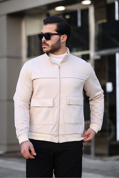 ixir Ανδρικό παλτό Nubuck Seasonal - Τσέπη τσάντας, Κρεμ μπουφάν