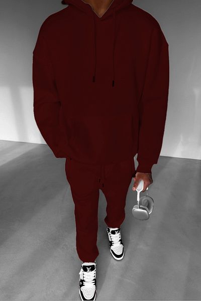ruNadeS Men's Fleece Oversize Kangaroo Pocket Hooded Tracksuit Set - Walking