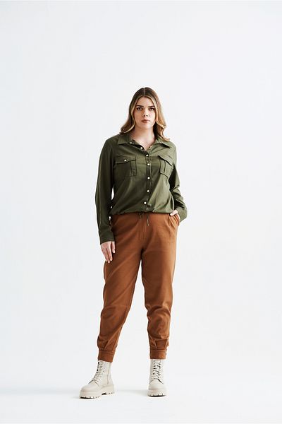 EVEN plus size Women's Oversize Trousers with Pleated Button Orange with Epaulettes on Leg