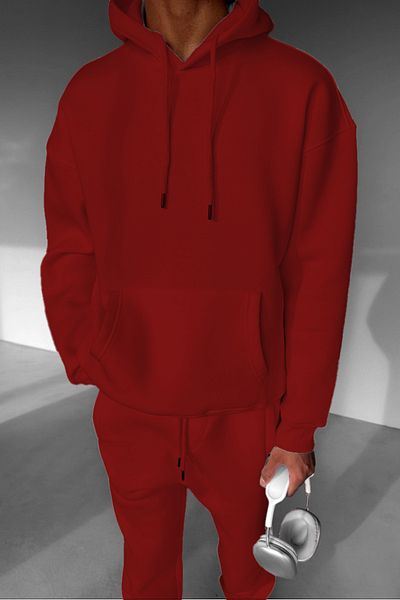 ruNadeS Men's Fleece Oversize Kangaroo Pocket Hooded Tracksuit Set - Walking