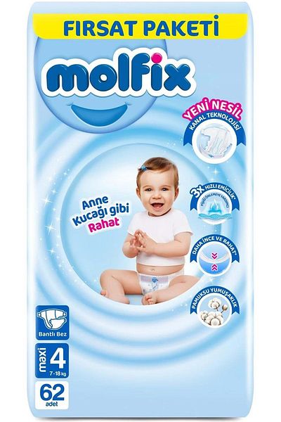 Molfix 7-14kg Baby Diapers - Maxi 186 Pieces, Monthly Offer Package
