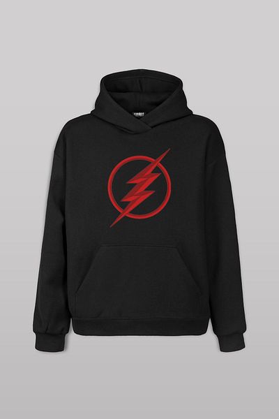 Kendim Seçtim The Flash Logo Printed Unisex Black Hooded Hoodie Sweatshirt