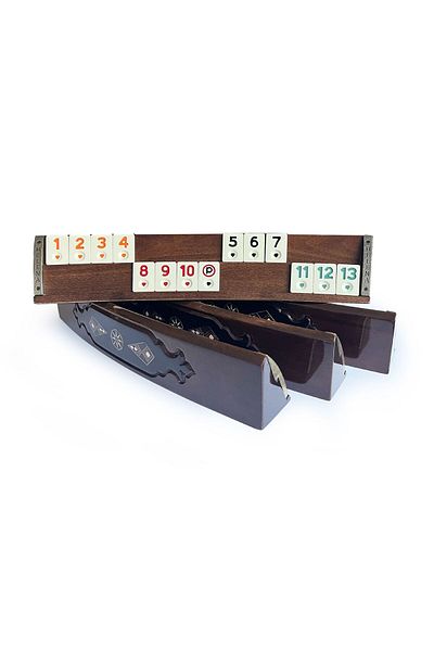 Helena Wood Art Mosaic Embroidered Solid Wood Okey Set Oval Set Dark Brown