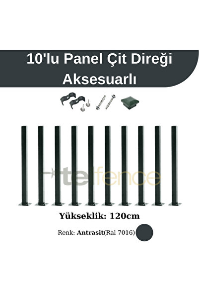 Telfence Panel Çit Direği Aksesuarlı 120cm Antrasit Renk (10 ADET)