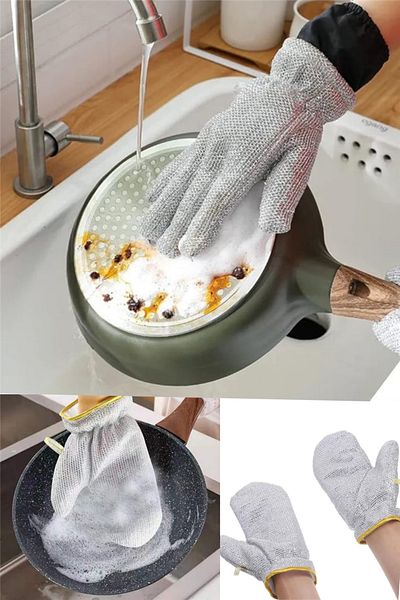omilife Aluminum Wire Dishwashing Gloves Durable Practical Oil and Dirt Cleaning Gloves Multipurpose Cleaning