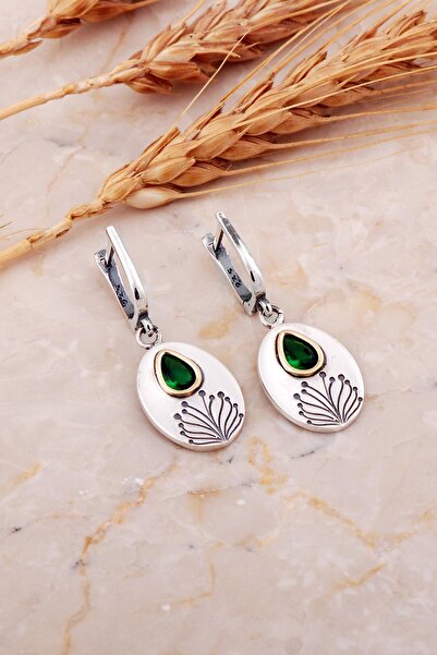 Sümer Telkari Kök Zümrüt Taşlı Hayat Ağacı Elişi Gümüş Küpe 7199