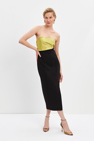 Setre Rochie midi fără bretele negru-verde cu detaliu cu fante