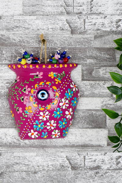 Stylish Solution for Colorful Tile Patterned Evil Eye Beads Half Flower Pot Wall Decor