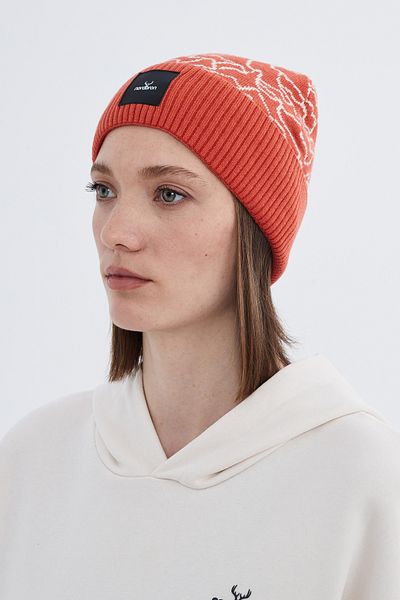 Nordbron Stretchy Winter Coral Knitwear Print Soft Beret with Logo Double Fold Women Rhine