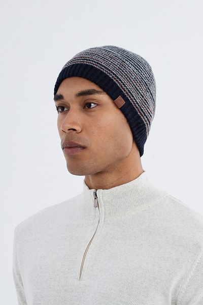 Nordbron Men's Winter Dark Blue Acrylic Pattern - Soft Knitwear Beret, Stretchy Basic Fold