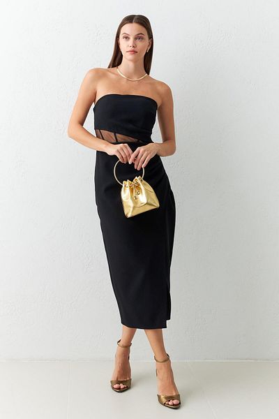 Setre Rochie neagră fără bretele cu detaliu transparent în talie