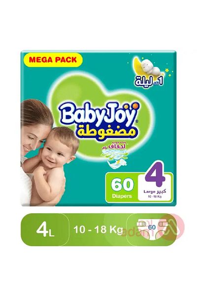 BabyJoy Compressed Diamond Pad, Size 4, Large, 10-18 Kg, Mega Pack, 60 Diapers