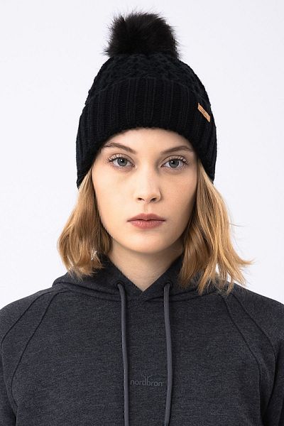 Nordbron Black Winter Beanie - Soft and Pompom Acrylic Giada, Thick Knitted Basic Model