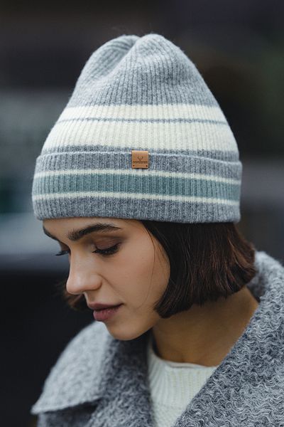 Nordbron Gray Felony Ribbed Striped Women's Knitwear Basic Plain Winter Beret - Logo Detailed