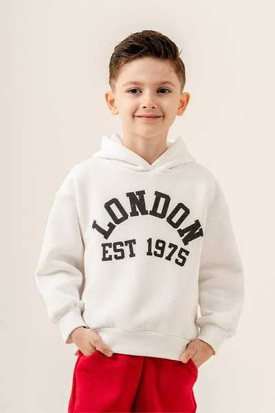Eray Kids Plain Text Printed Hooded Boys' Sweatshirt