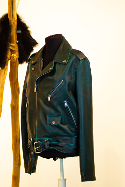 HIMY SHOP Hakiki Deri Kemerli Siyah Kadın Deri Ceket