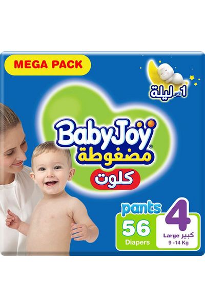 BabyJoy Culotte, Size 4, Large, 10-18 Kg, Mega Pack, 56 Diaper Pants
