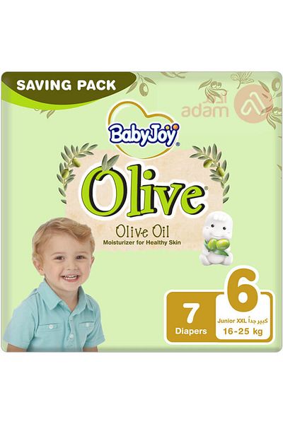 BabyJoy Olive Tape Diaper, Size 6, Junior XXL, 16-25 Kg, Saving Pack, 7 Diapers