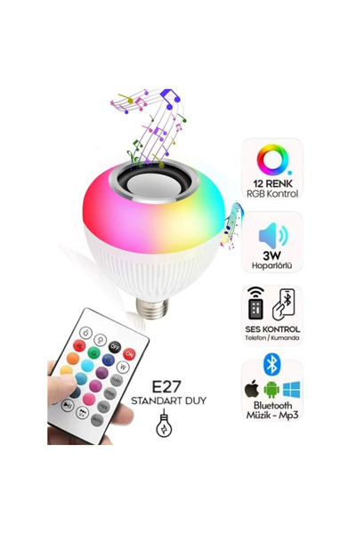 omilife Bluetooth Hoparlörlü Uzaktan Kumandalı Rgb Akıllı Led Ampul-16 Renk Lamba